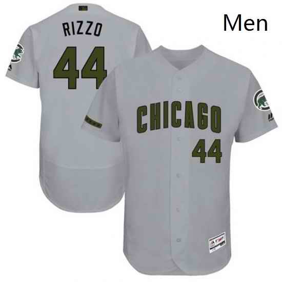 Mens Majestic Chicago Cubs 44 Anthony Rizzo Grey Memorial Day Authentic Collection Flex Base MLB Jersey